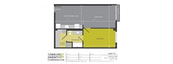 a floor plan of a unit with a yellow floor