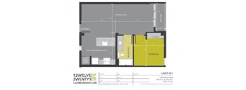 a floor plan of a unit with a bedroom and a bathroom