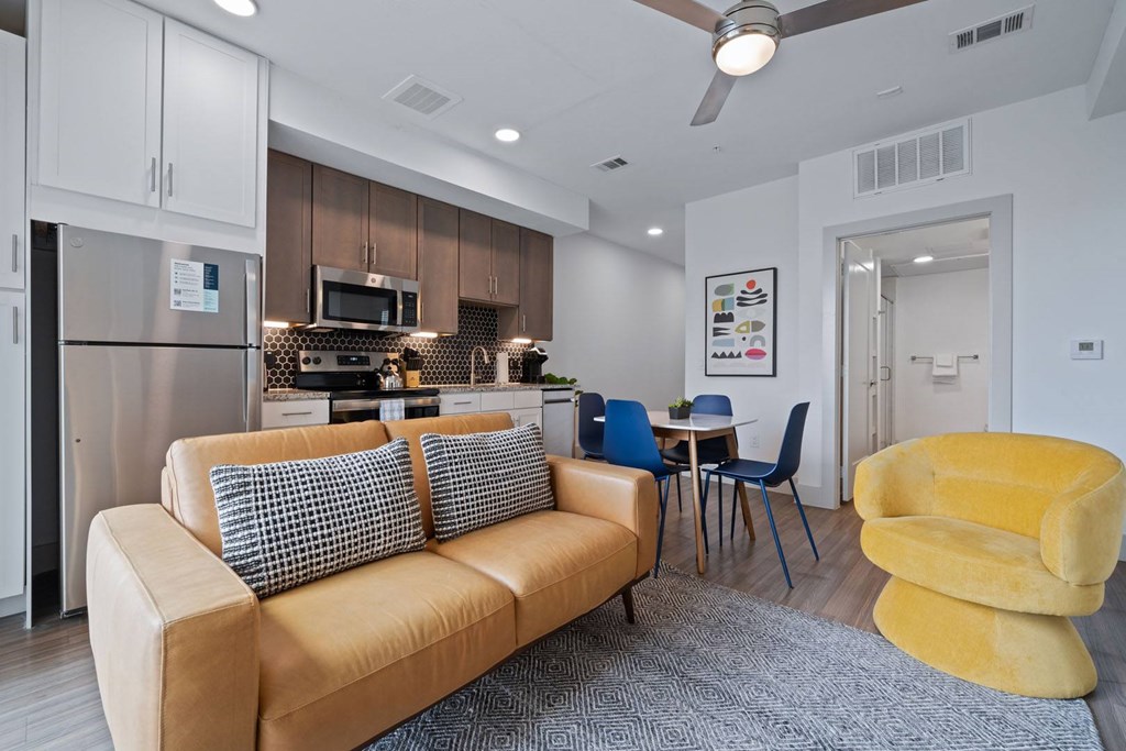 Living Room With Kitchen at Placemakr Downtown Austin, Texas, 78701