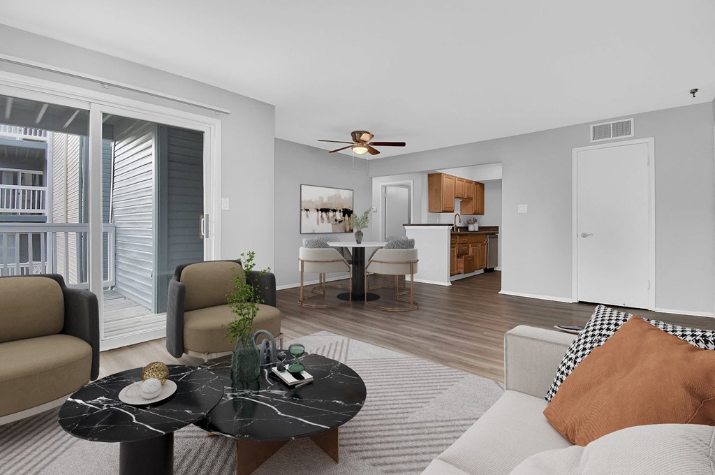 a living room with a couch and a coffee table