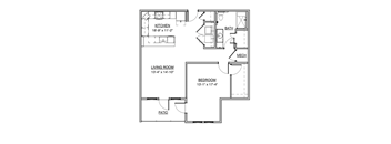 a floor plan of a house with a bedroom and a living room