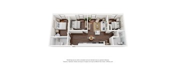 a stylized 3d floor plan with a bedroom and a living room