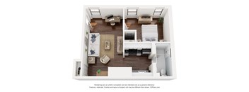 a 1 bedroom floorplan is shown in this rendering