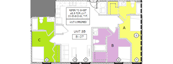 a floor plan of a house with arrows pointing to different rooms