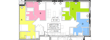 a floor plan of a house with different colored walls