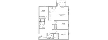 A floor plan of a house with a living room, two bedrooms, a kitchen, and a bathroom.