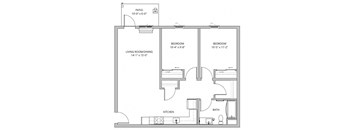 A black and white image of a house floor plan.