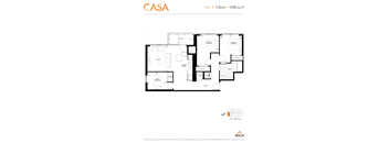 2d floorplan of a 3 bedroom, 1 bathroom unit.