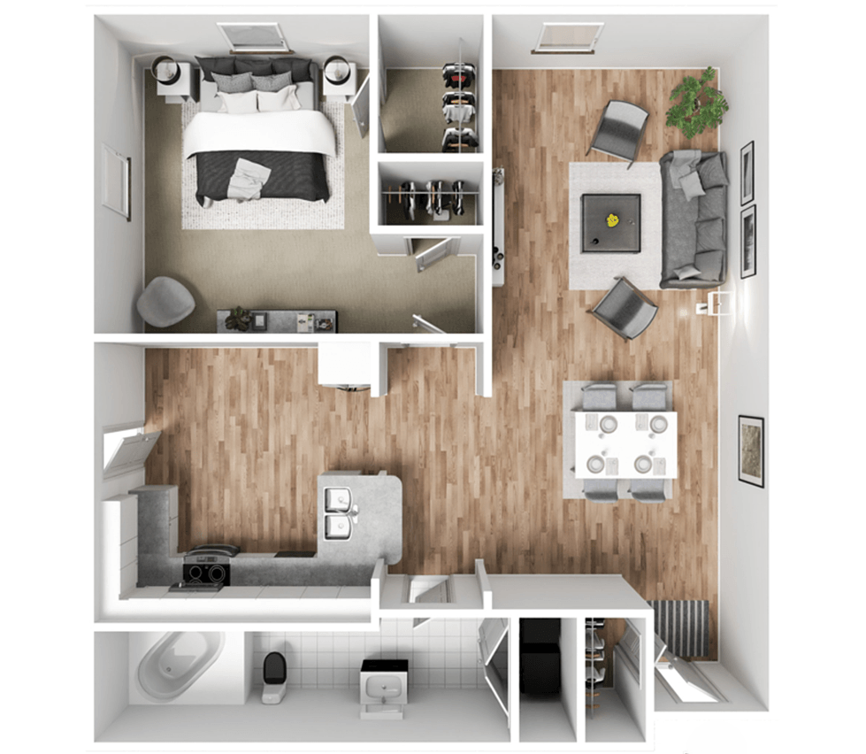 a1 floor plan  1 bedroom with 2 baths  129
