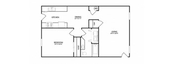the floor plan of a small house with a bedroom and a living room