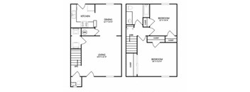 a floor plan of a house with two floors and a staircase