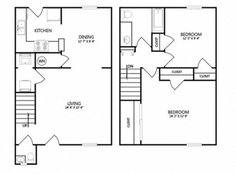 a floor plan of a house with two floors and a staircase