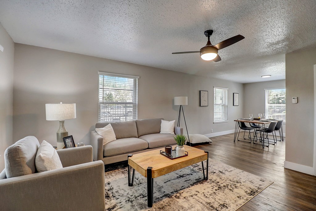 a living room with a couch and a coffee table
