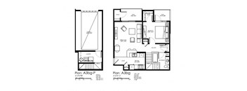 Two floor plans for apartment labeled A3bg.