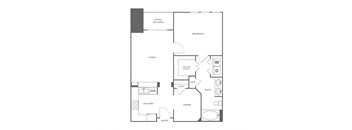 A floor plan of a house with a living room, dining room, kitchen, bedroom, and bathroom.