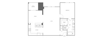 A floor plan of a house with a kitchen, living room, dining room, and bedrooms.