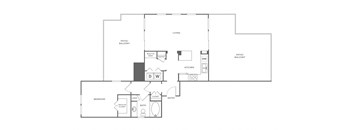 A floor plan of a house with a living room, two balconies, a kitchen, a dining room, a bedroom, a bathroom, and an entry.