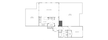 A floor plan of a house with a living room, dining room, kitchen, laundry, and bedrooms.
