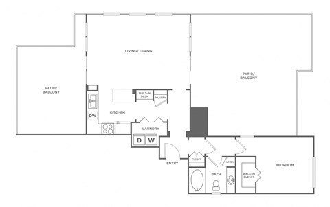A floor plan of a house with a living room, dining room, kitchen, laundry, and bedrooms.