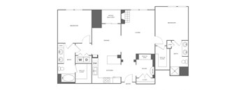 A black and white floor plan of a house with labeled rooms.