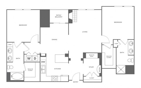 A black and white floor plan of a house with labeled rooms.