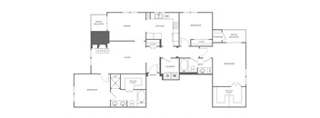 A black and white floor plan of a house with labeled rooms.