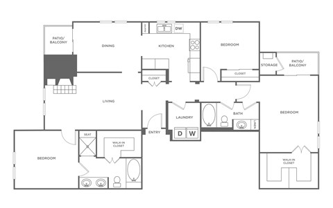 A black and white floor plan of a house with labeled rooms.