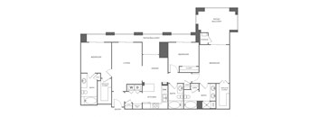 A floor plan of a house with labeled rooms such as bedroom, living room, and kitchen.
