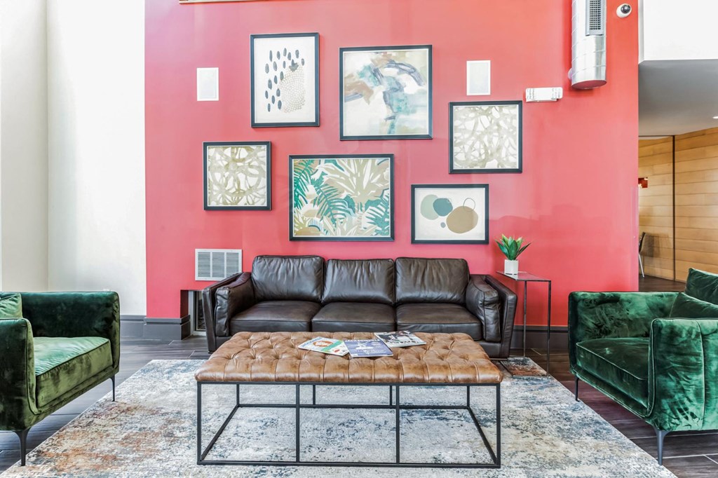a living room with a couch and a coffee table