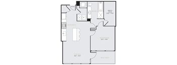 One bedroom one bath apartment with large balcony and island kitchen