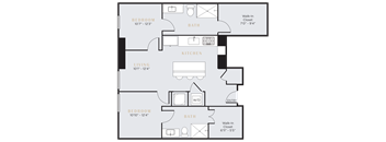 2 bed 2 bath apartment in Dallas, Texas with large kitchen island and hardwood flooring