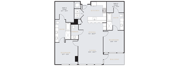 Two bedroom two bathroom apartment with large walk in closets and a half bath