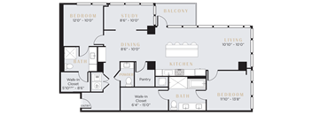 two bedroom two and a half bathroom apartment in Dallas, Texas with study and large windows with views