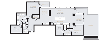 Penthouse in Dallas Texas with two bedrooms and two and half bathrooms and large terrace with views