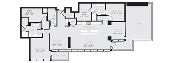 two bedroom two and a half bath penthouse in Dallas with floor to ceiling windows and open concept floor plan