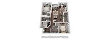 A 3D rendered image of a house layout.