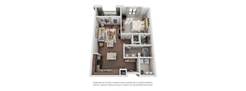 A 3D rendered image of a house layout.