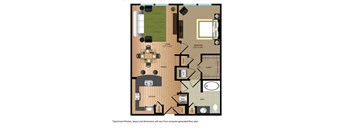 a floor plan of a bedroom apartment with a living room and dining room
