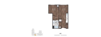 a floor plan of a studio apartment with a bedroom and a living room