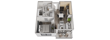 a 3d floor plan of a house with a bedroom and a living room