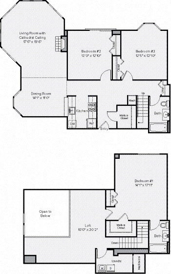a floor plan of a house with two bedrooms and two bathrooms