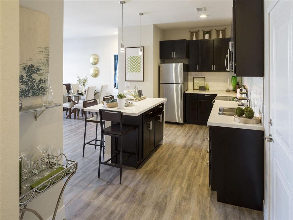 Kitchen with cabinets at Pearl DTC, Denver. 80237