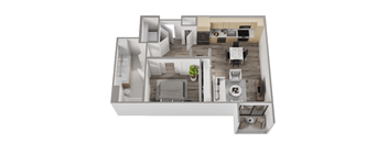 a 3d floor plan of a house with a bedroom and living room