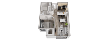 a 3d floor plan of a house with a bedroom and a living room