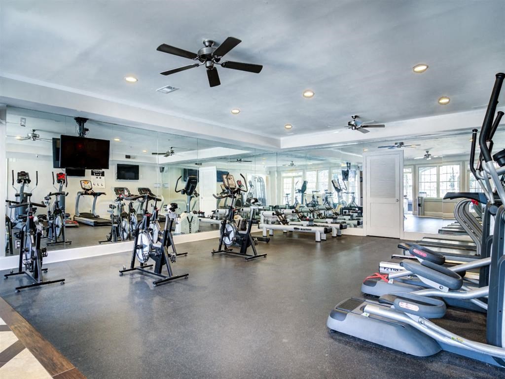 the gym is equipped with a variety of weights and cardio equipment