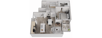 a 3d floor plan of a house with a bedroom and living room