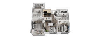a 3d floor plan of a house with wood floors