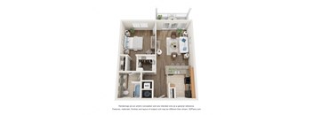 a stylized floor plan of a 1 bedroom apartment