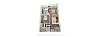 a stylized floor plan of a 1 bedroom apartment