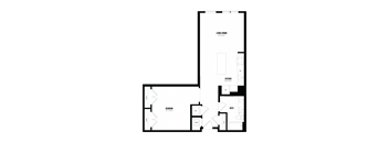 a floor plan of a small house with a bedroom and a living room